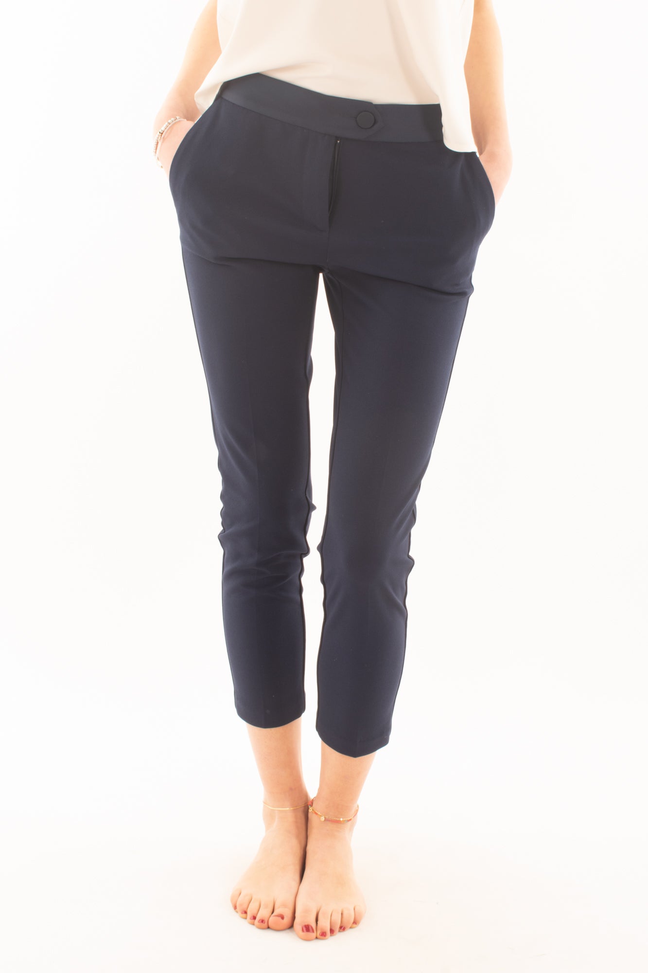 Pantalone a sigaretta con profili in raso da Donna Imperial - Blu