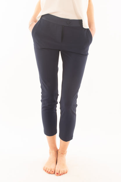 Pantalone a sigaretta con profili in raso da Donna Imperial - Blu