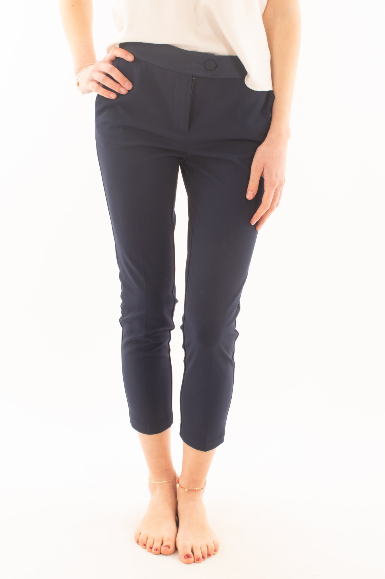 Pantalone a sigaretta con profili in raso da Donna Imperial - Blu