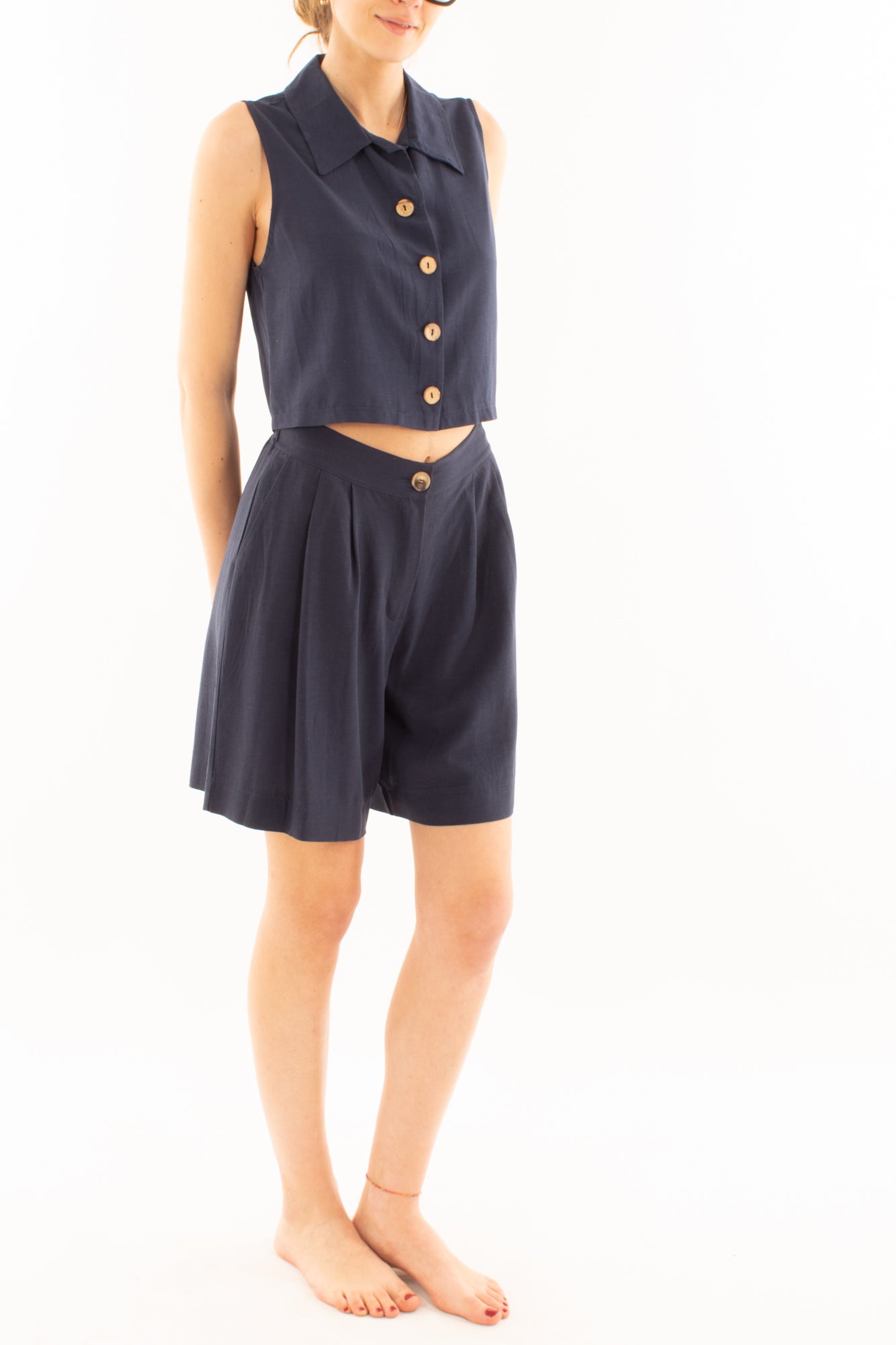 Completo con short e gilet da Donna Metoo - Blu