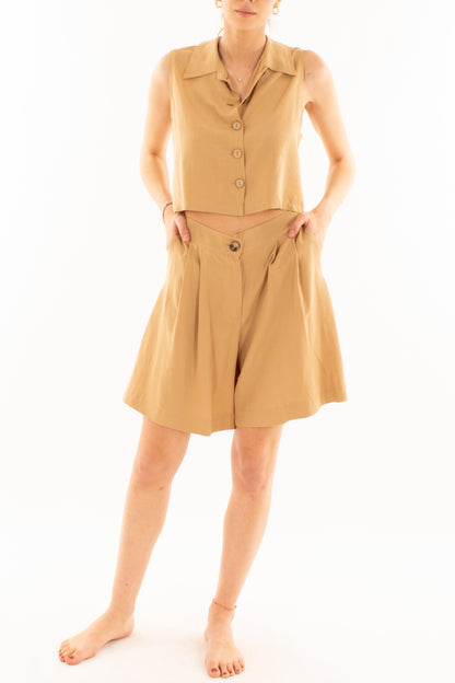 Completo con short e gilet da Donna Metoo - Sabbia