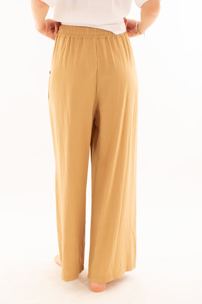 Pantalone a palazzo in lino e viscosa da Donna Metoo - Sabbia