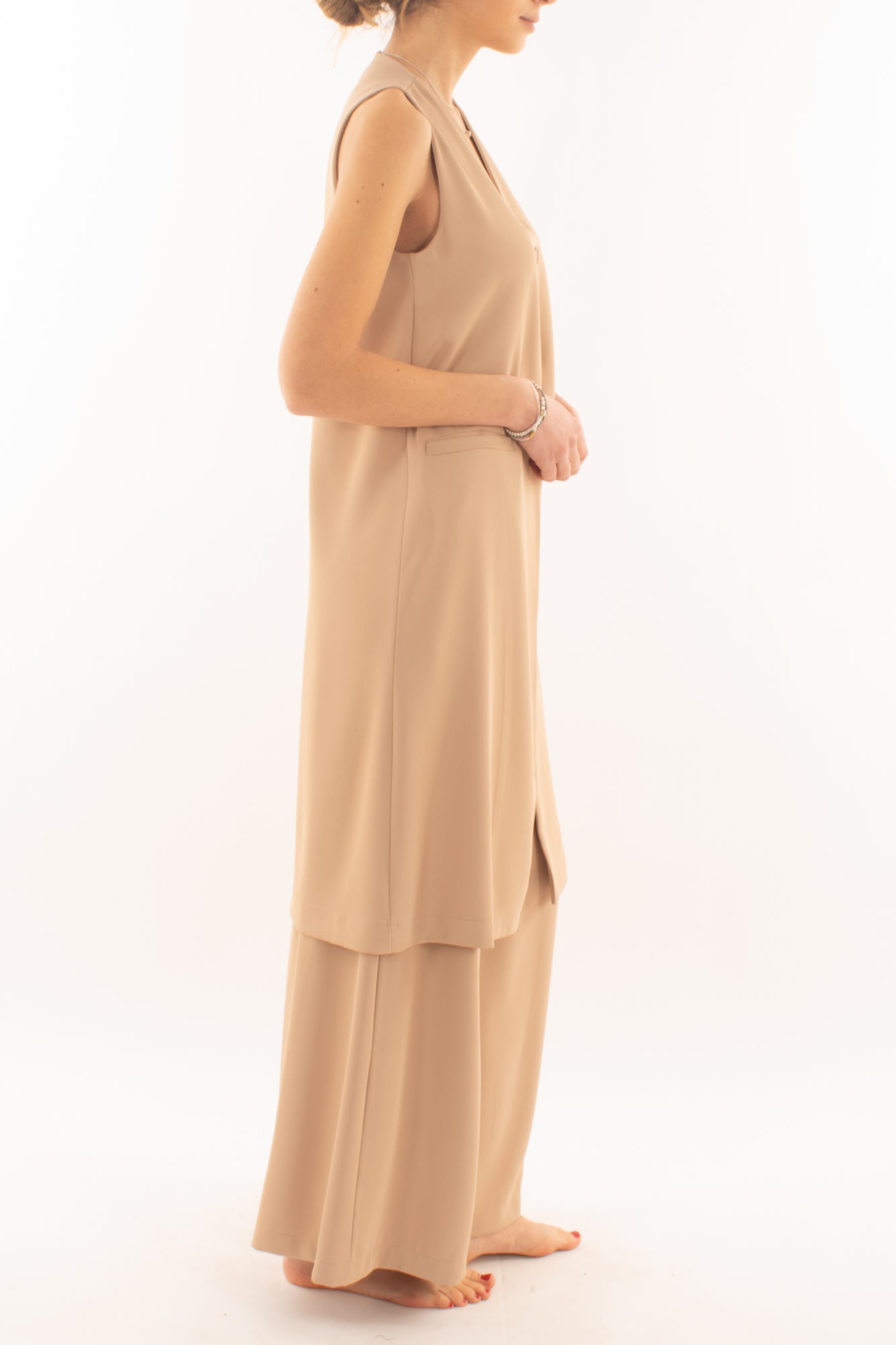 Gilet lungo fluido da Donna Metoo - Sabbia