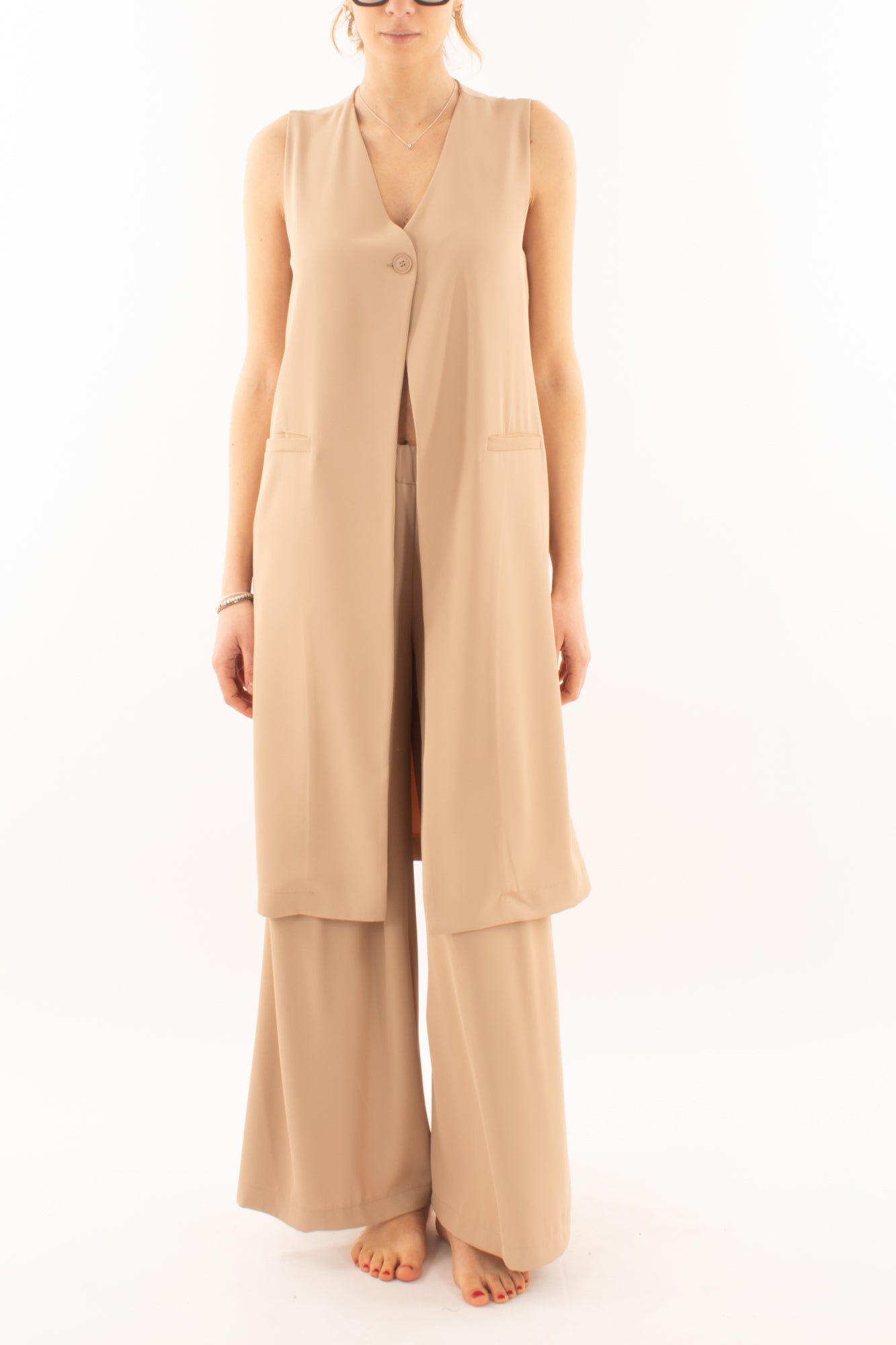 Gilet lungo fluido da Donna Metoo - Sabbia