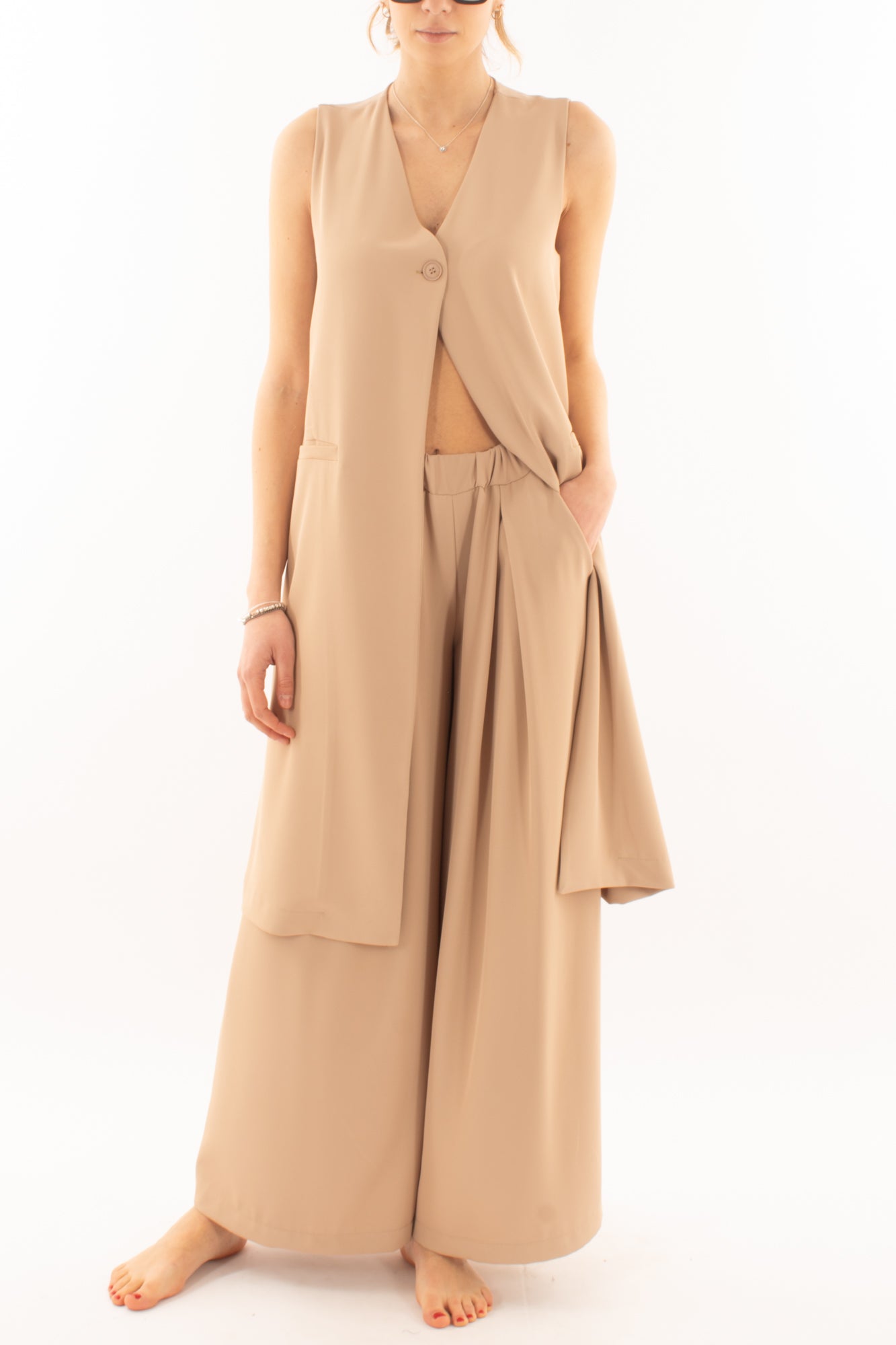 Gilet lungo fluido da Donna Metoo - Sabbia