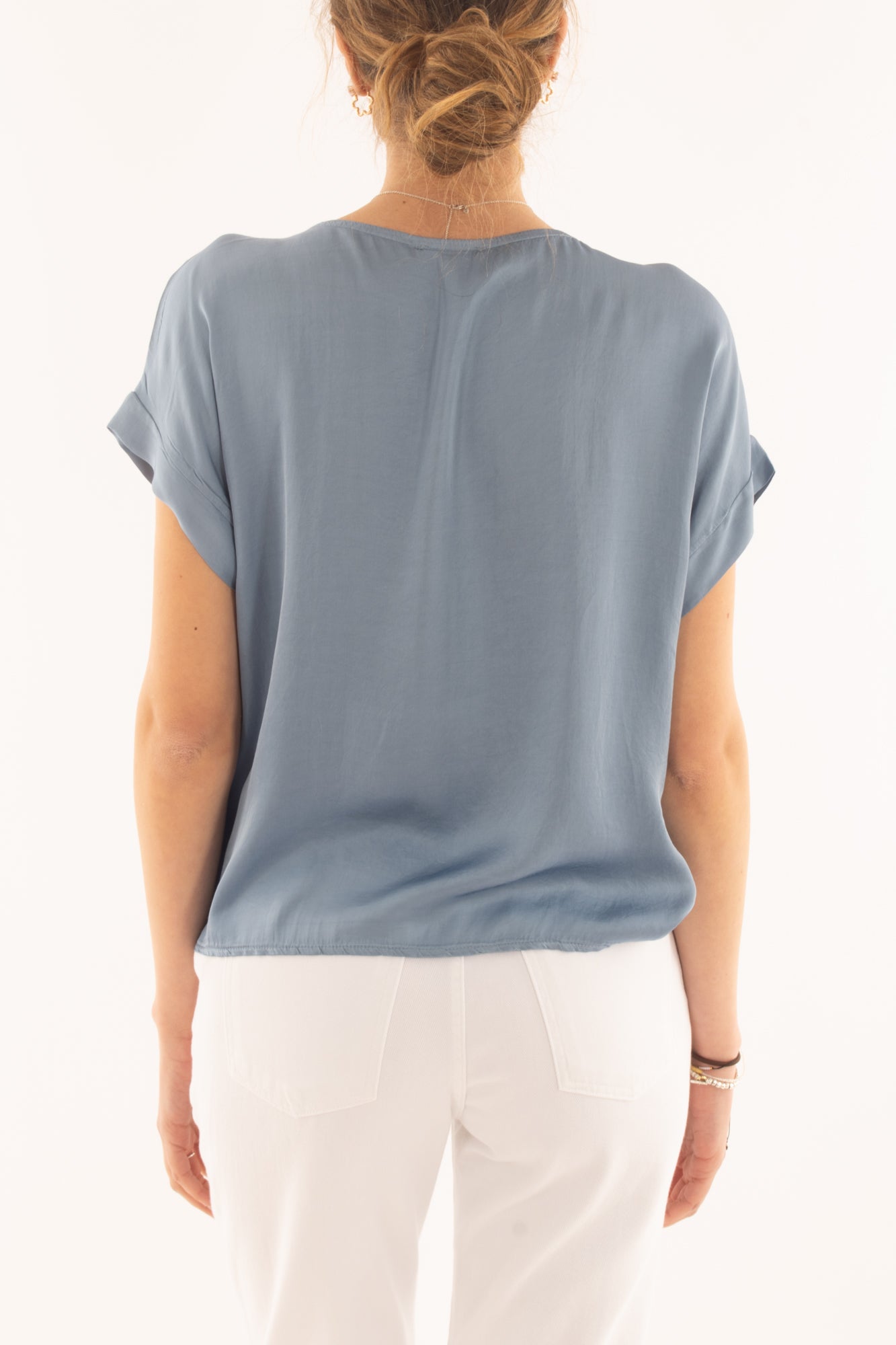 Maglia girocollo in viscosa da Donna Metoo - Celeste