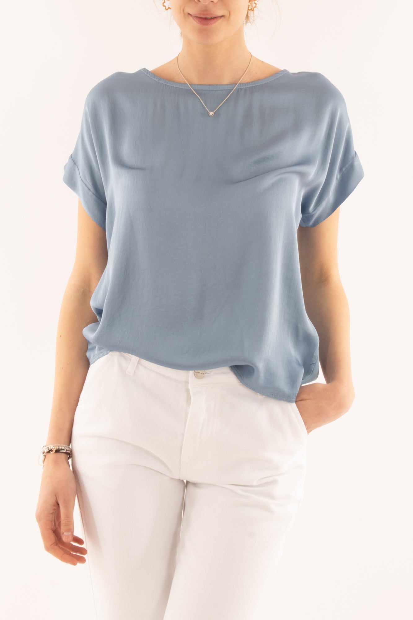 Maglia girocollo in viscosa da Donna Metoo - Celeste