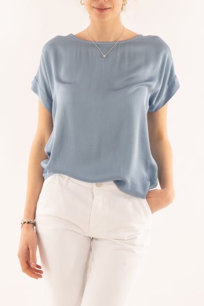 Maglia girocollo in viscosa da Donna Metoo - Celeste