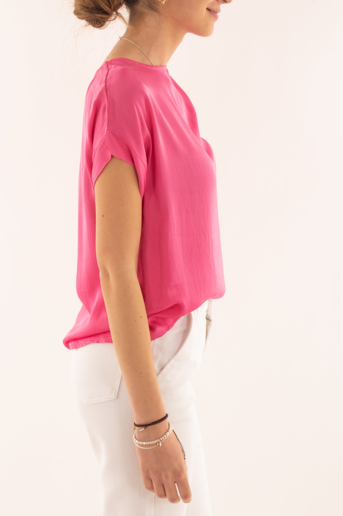 Maglia girocollo in viscosa da Donna Metoo - Fuxia