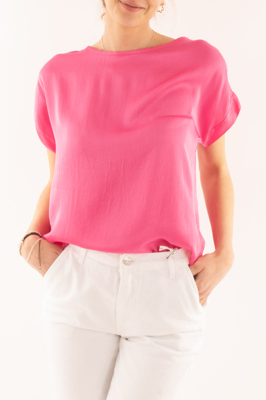 Maglia girocollo in viscosa da Donna Metoo - Fuxia