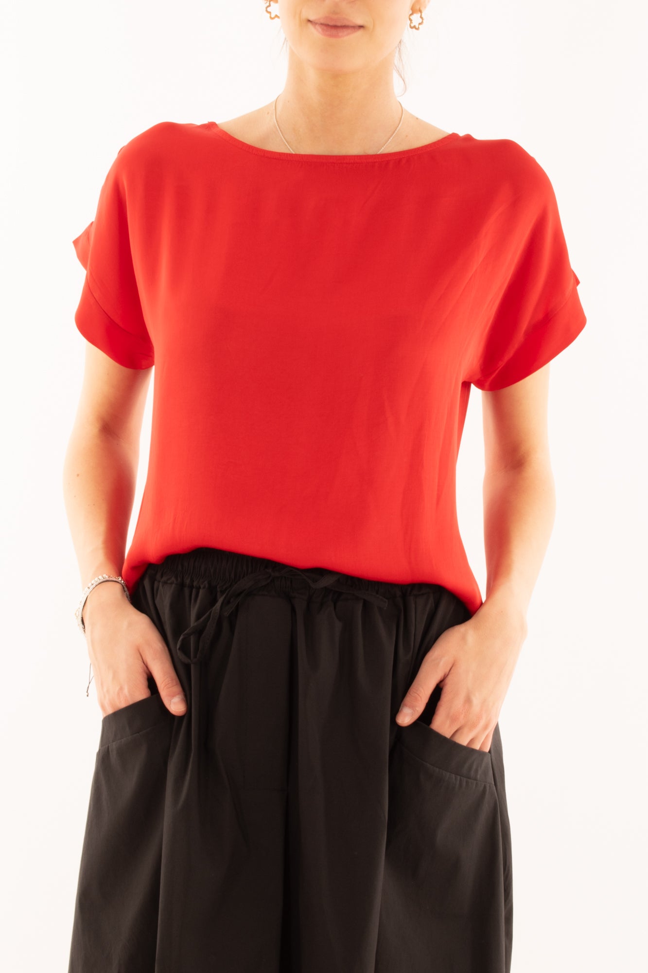 Maglia girocollo in viscosa da Donna Metoo - Rosso