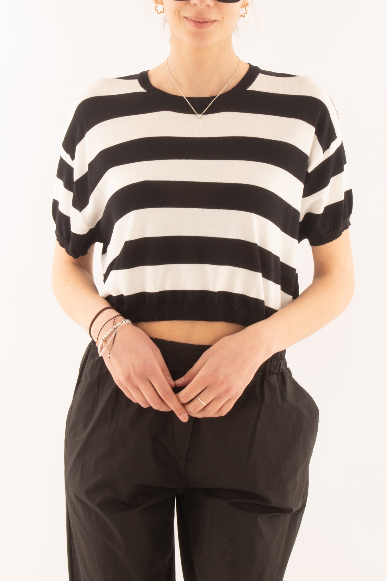 Maglia corta rigata da Donna Metoo - Nero