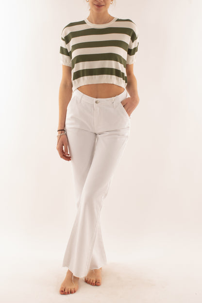 Maglia corta rigata da Donna Metoo - Verde