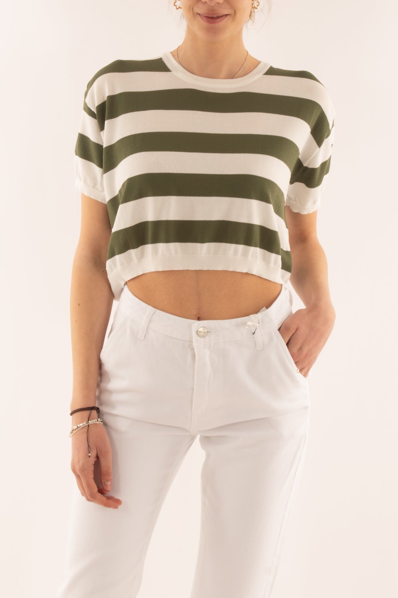 Maglia corta rigata da Donna Metoo - Verde