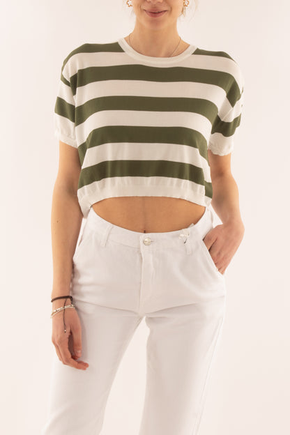 Maglia corta rigata da Donna Metoo - Verde