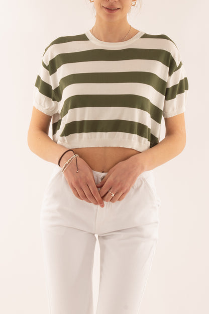 Maglia corta rigata da Donna Metoo - Verde
