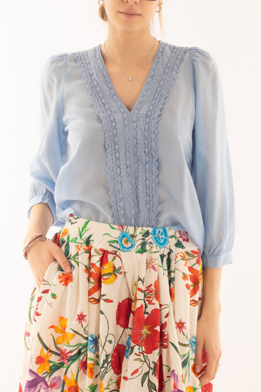 Maglia con profili in pizzo da Donna Metoo - Celeste