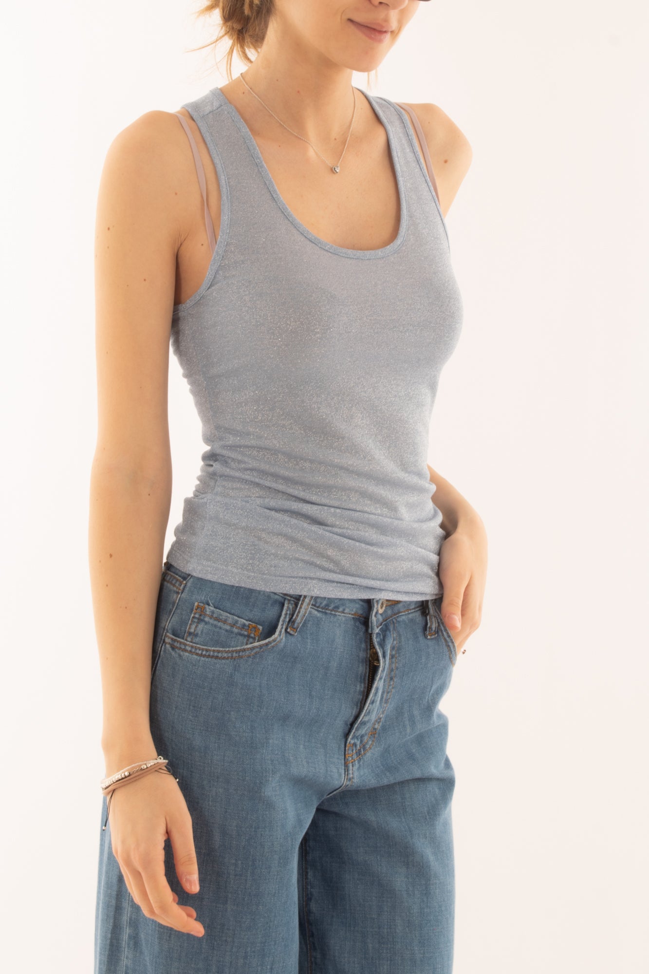 Canottiera in lurex da Donna Metoo - Celeste