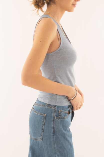 Canottiera in lurex da Donna Metoo - Celeste