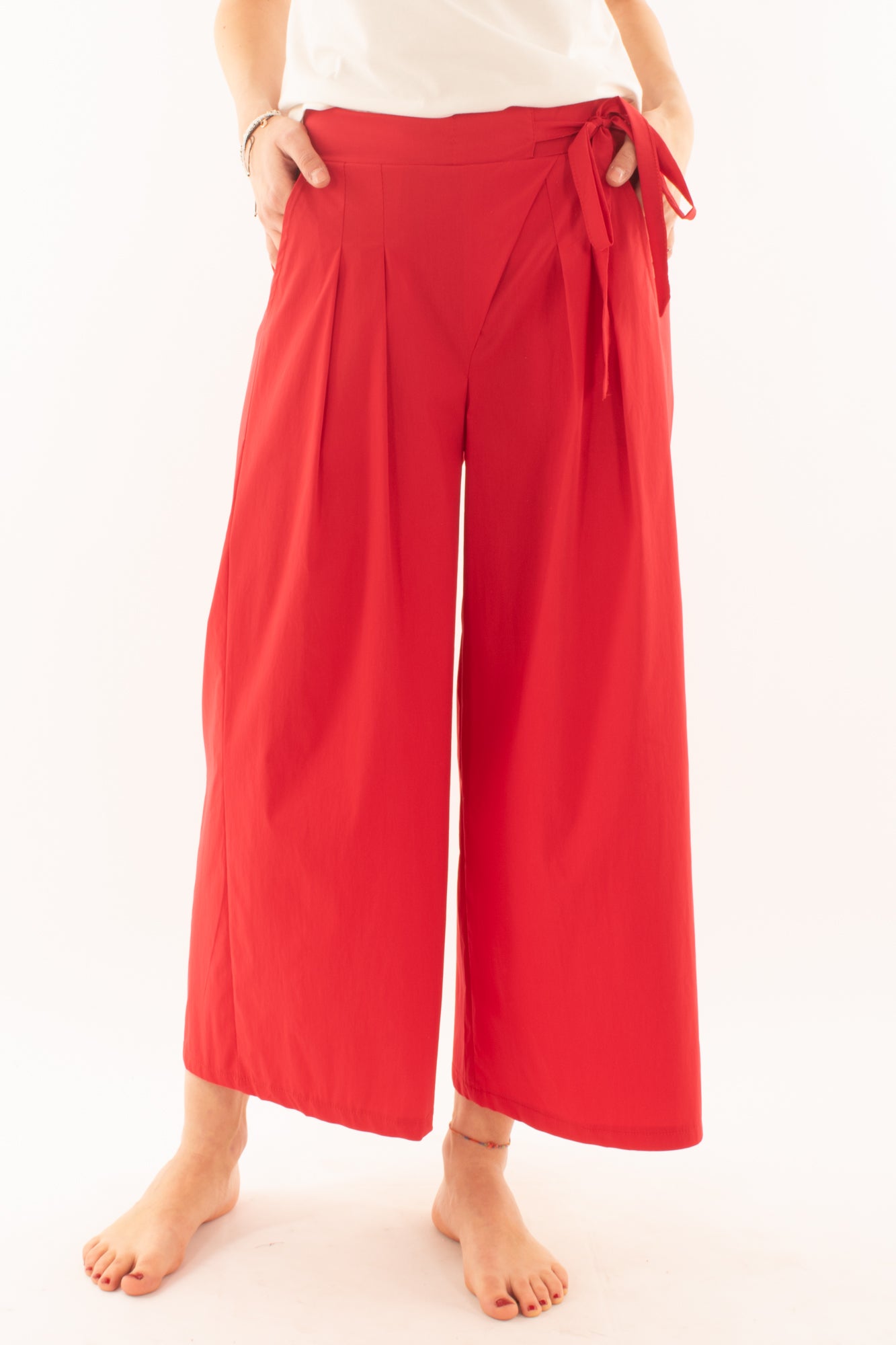 Pantalone con allacciatura laterale da Donna Metoo - Rosso