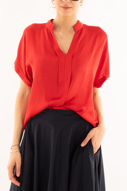 Blusa con scollo a v e piega da Donna Metoo - Rosso