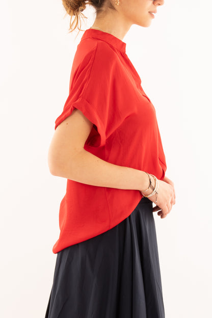 Blusa con scollo a v e piega da Donna Metoo - Rosso