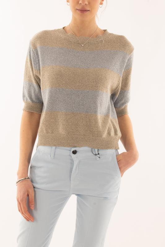 Maglia mezza manica rigata da Donna Metoo - Celeste