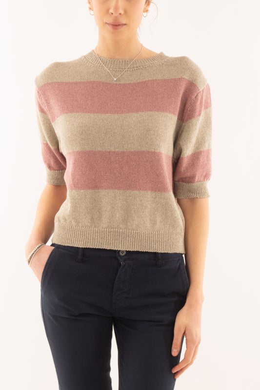 Maglia mezza manica rigata da Donna Metoo - Rosa