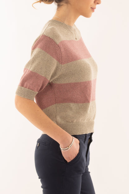 Maglia mezza manica rigata da Donna Metoo - Rosa