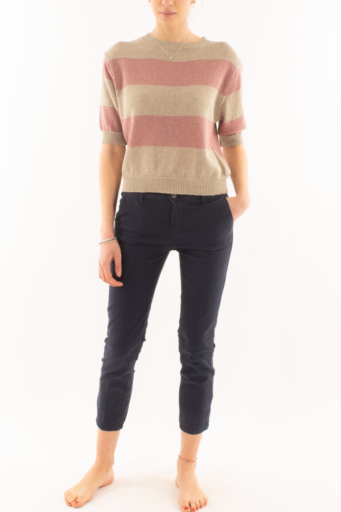 Maglia mezza manica rigata da Donna Metoo - Rosa