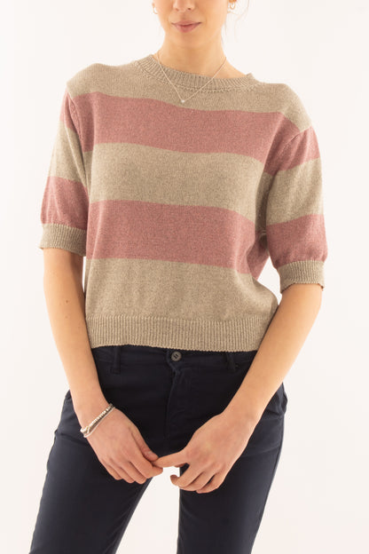 Maglia mezza manica rigata da Donna Metoo - Rosa