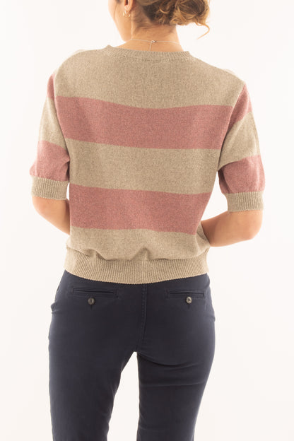 Maglia mezza manica rigata da Donna Metoo - Rosa