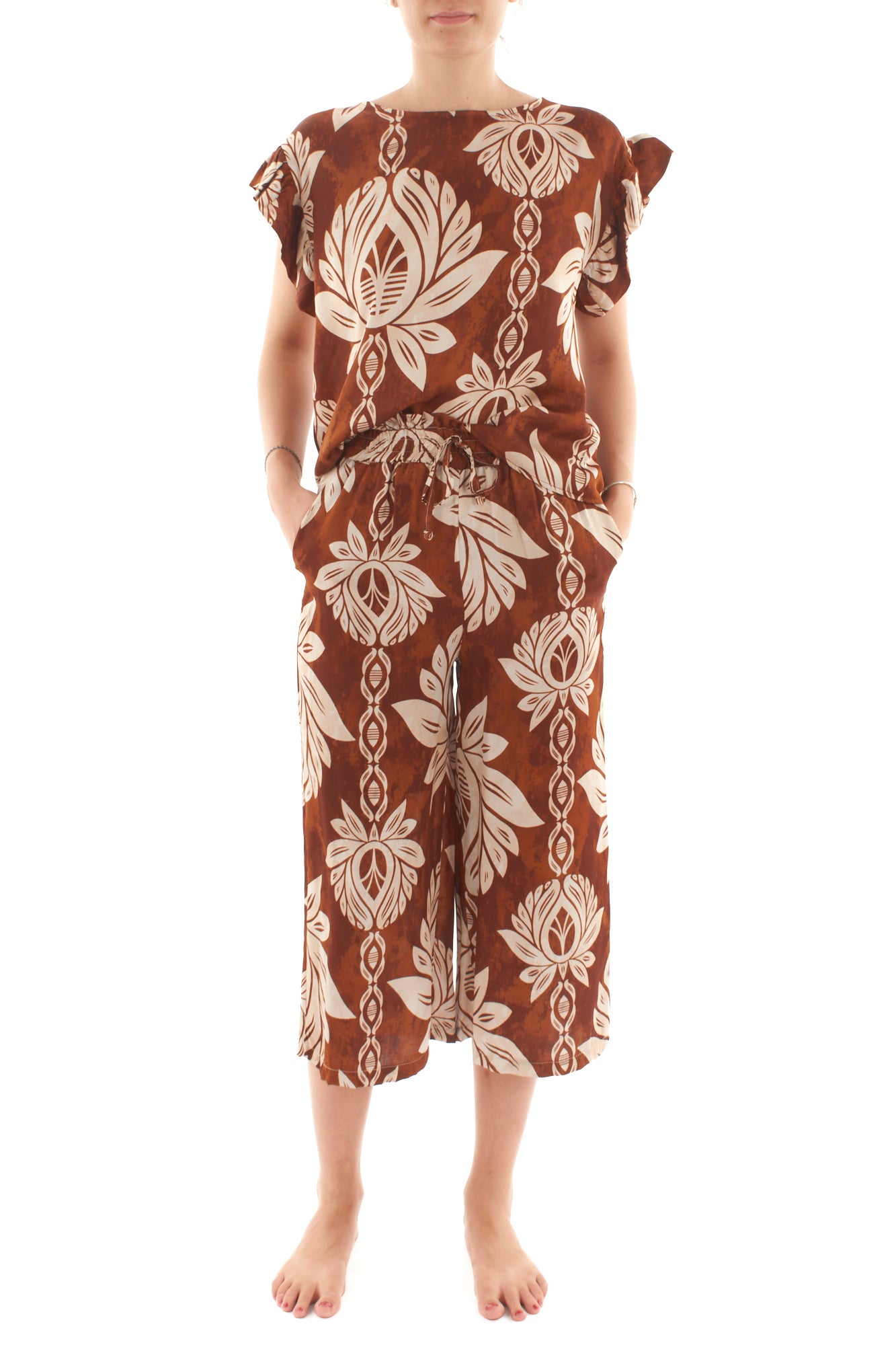 Blusa floreale da Donna Metoo - Tabacco