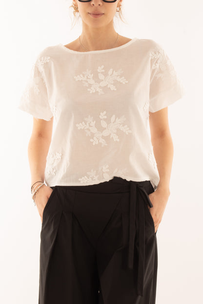 Maglia corta con ricami in pizzo da Donna Metoo - Bianco