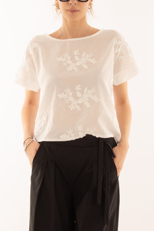 Maglia corta con ricami in pizzo da Donna Metoo - Bianco