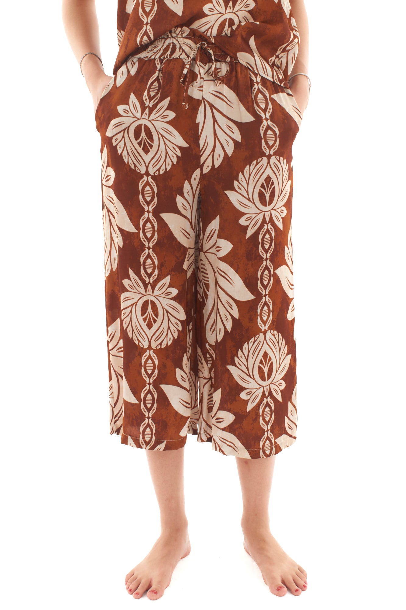 Pantalone fantasia in viscosa da Donna Metoo - Tabacco