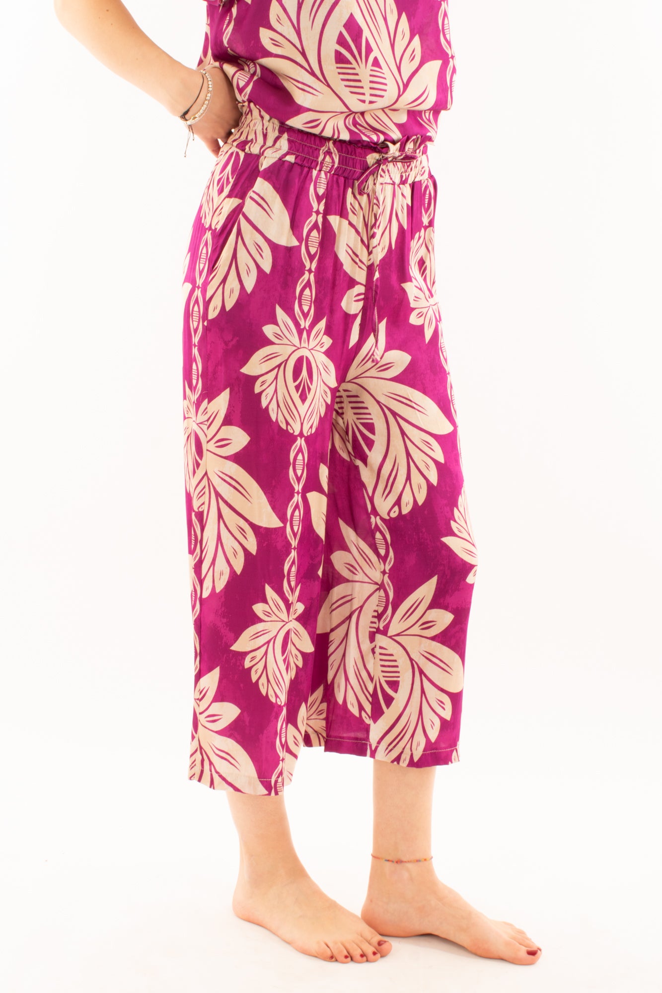 Pantalone fantasia in viscosa da Donna Metoo - Viola