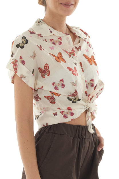 Camicia con farafalle da Donna Metoo - Sabbia
