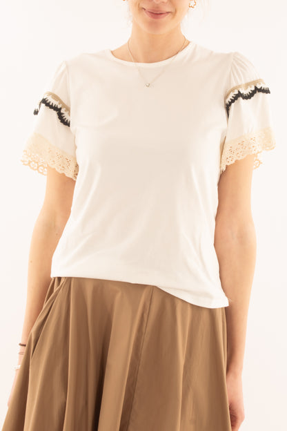 T-shirt con pizzo da Donna Metoo - Bianco