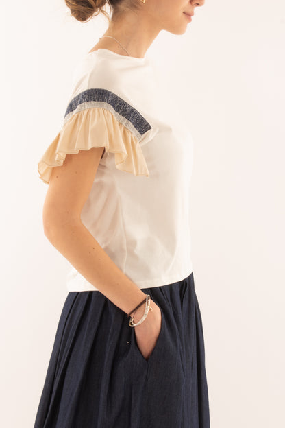 T-shirt con balze da Donna Metoo - Sabbia