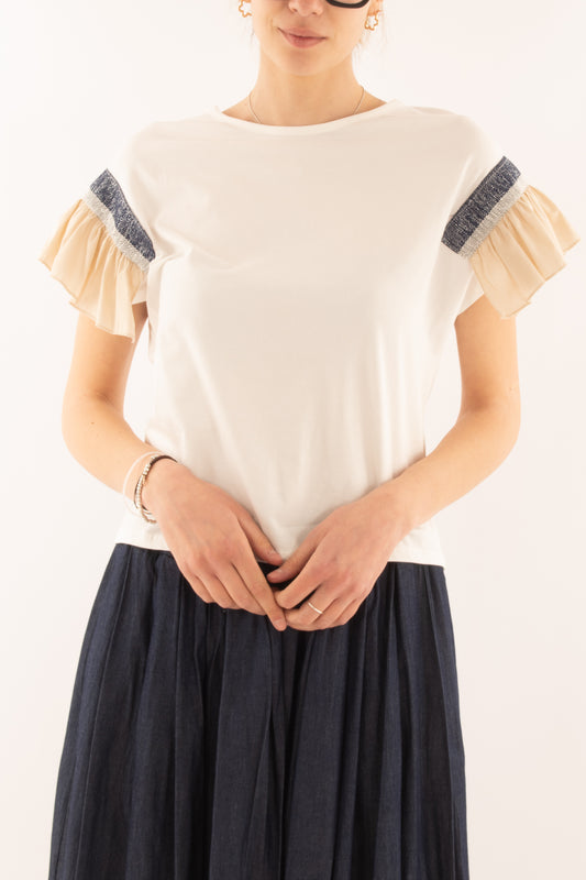 T-shirt con balze da Donna Metoo - Sabbia