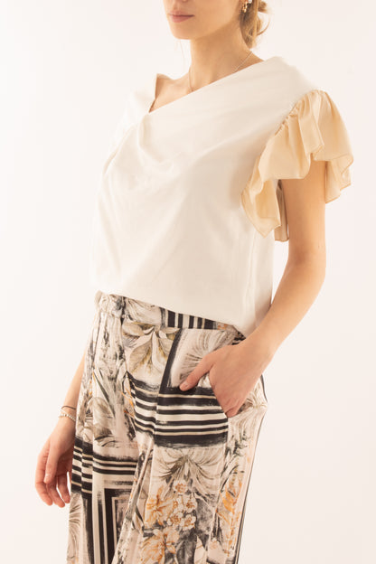 T-shirtr asimmetrica da Donna Metoo - Sabbia