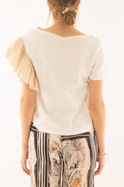 T-shirtr asimmetrica da Donna Metoo - Sabbia