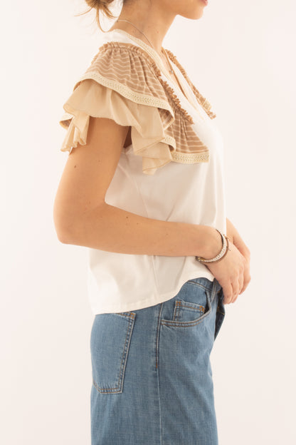 T-shirt a v con rouge da Donna Metoo - Bianco