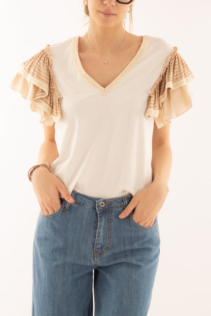 T-shirt a v con rouge da Donna Metoo - Bianco