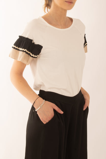 T-shirt con balze da Donna Metoo - Sabbia