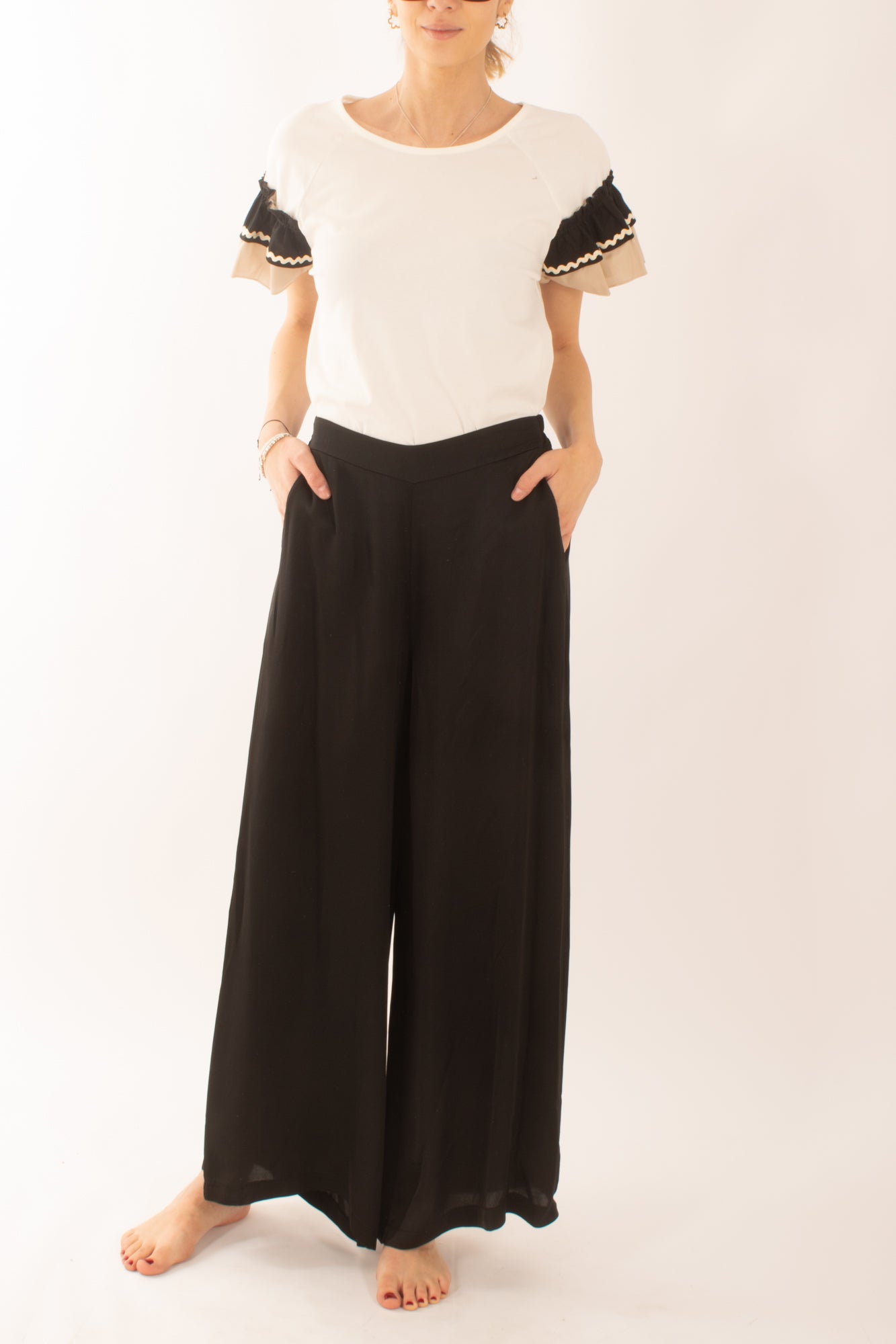 T-shirt con balze da Donna Metoo - Sabbia