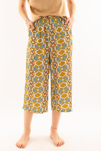 Pantalone giometrico in viscosa da Donna Metoo - Senape