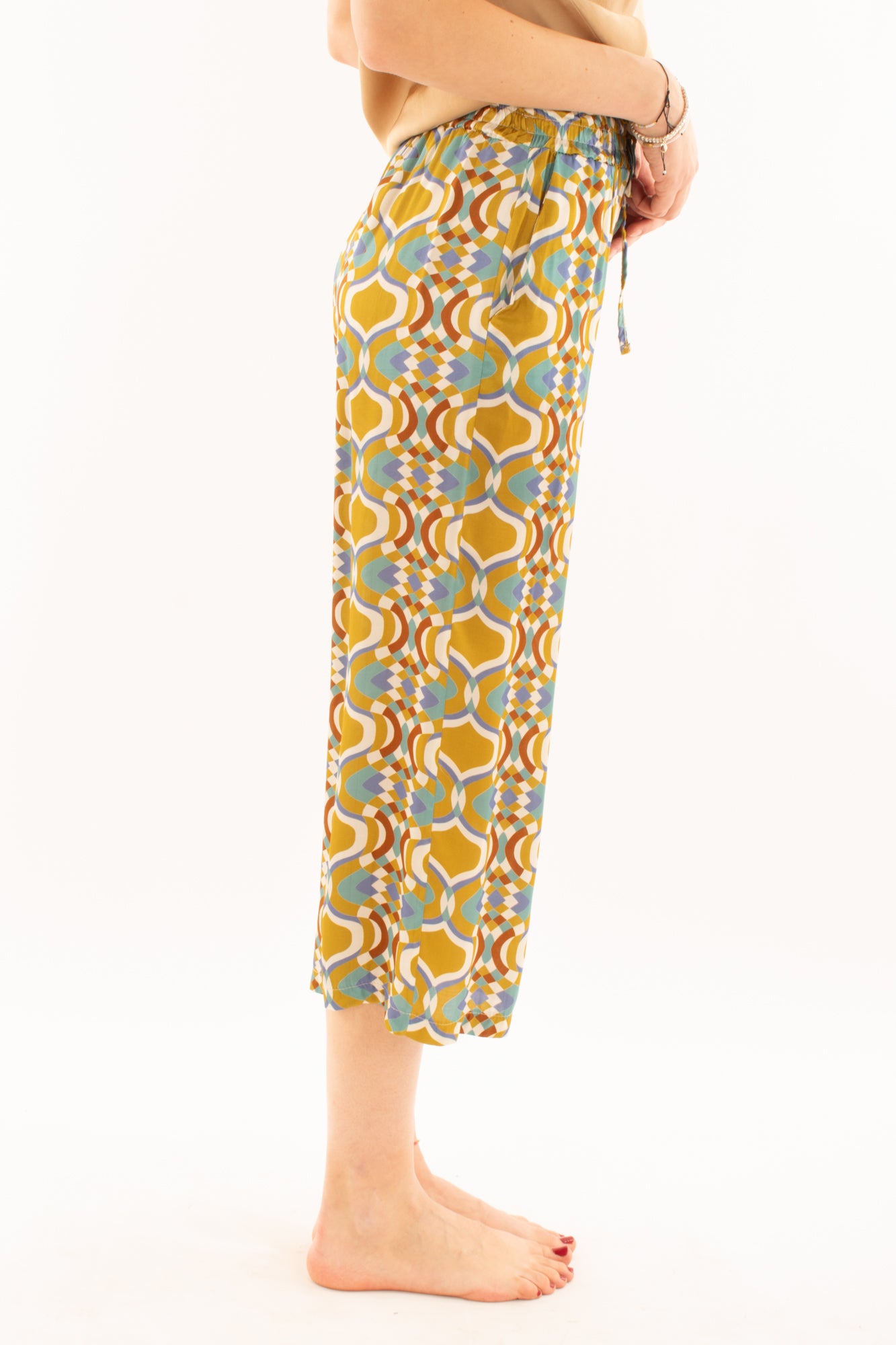 Pantalone giometrico in viscosa da Donna Metoo - Senape