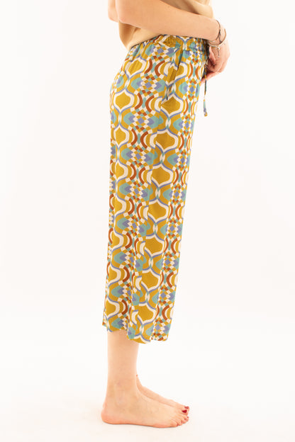 Pantalone giometrico in viscosa da Donna Metoo - Senape